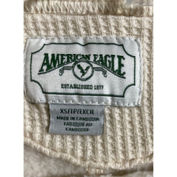 American Eagle XS Ivory Sweatshirt Crew Neck Let Peace Shine Cotton spell-out - Picture 7 of 9